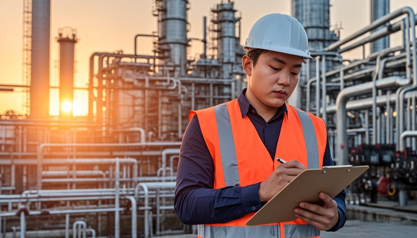 PRECONSUAE consultant performing a site safety audit at an industrial facility